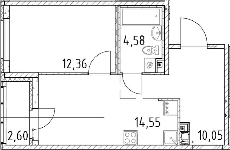 1-комнатная квартира 41.54 м², 9/17 эт., ЖК «Город Первых»